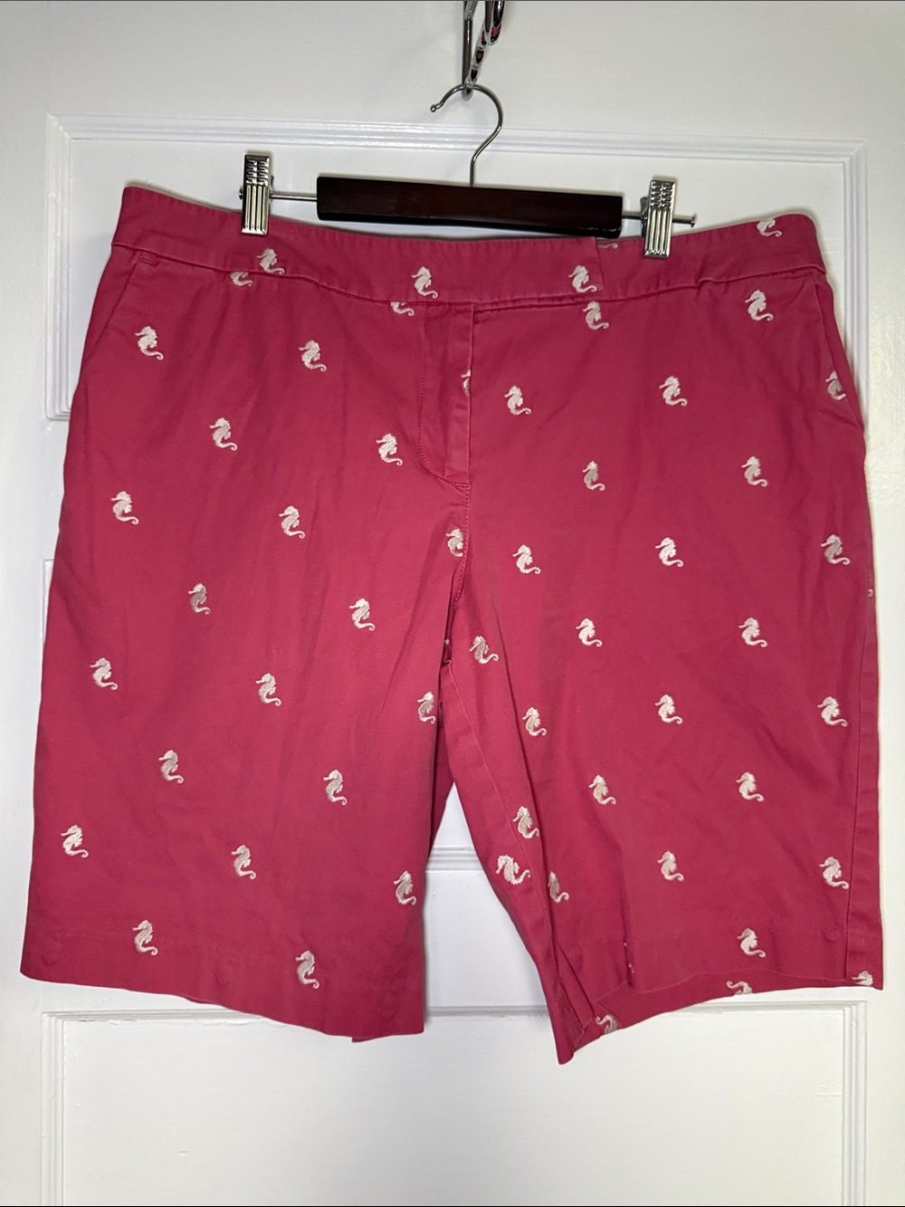 Talbots Pink Seahorse Embroidered Flat-Front Shorts - Picture 1 of 10